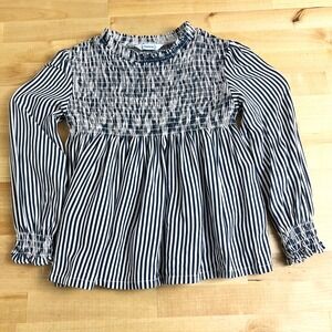 Mayoral Girl Navy Blue White Striped Smocked Peplum Blouse Top Tunic Size 3 98cm